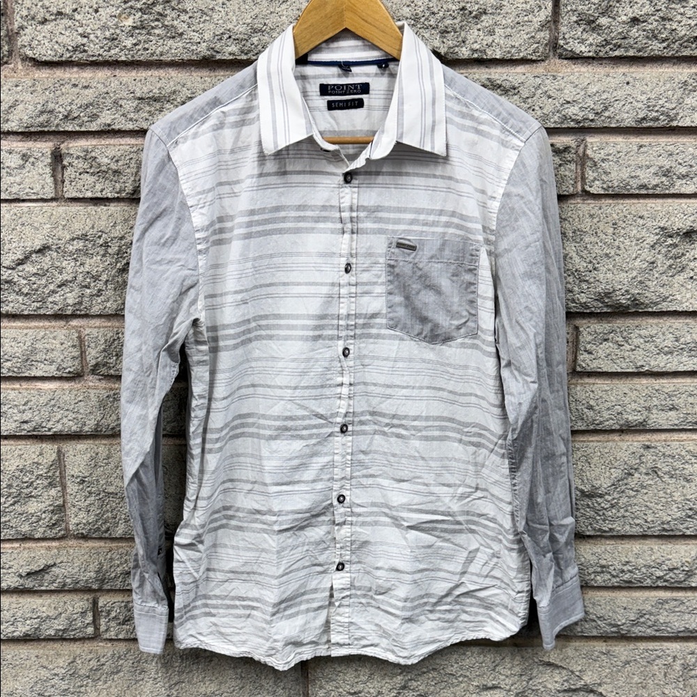 Point Zero Men's White and Gray Striped Button Down Shirt